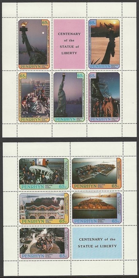 The Penrhyn Island 1987 Statue of Liberty Stamp Sheetlet Set The Penrhyn Island 1987 Statue of Liberty Stamp Sheetlet Set